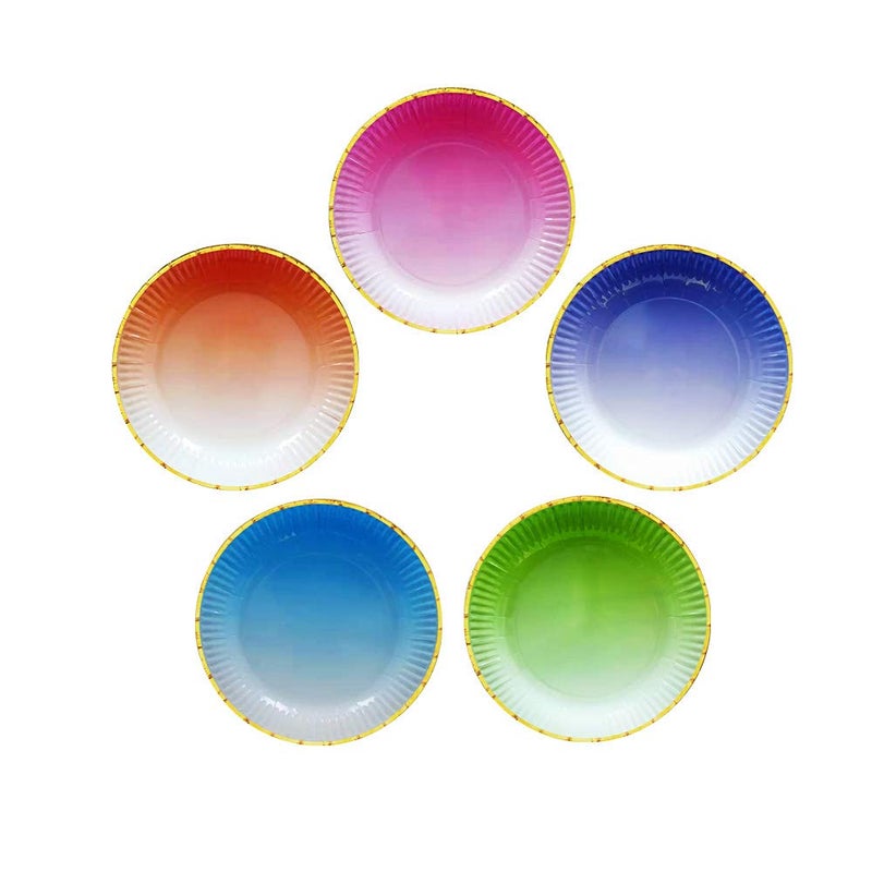 Ottin 60-Count Ombre Rainbow Paper Plates 9-Inch, 5 Mixed Colors Assorted Disposable Plates for Birthday, Wedding, Halloween, Thanksgiving, Christmas, New Year, and Holiday Parties - Image 1